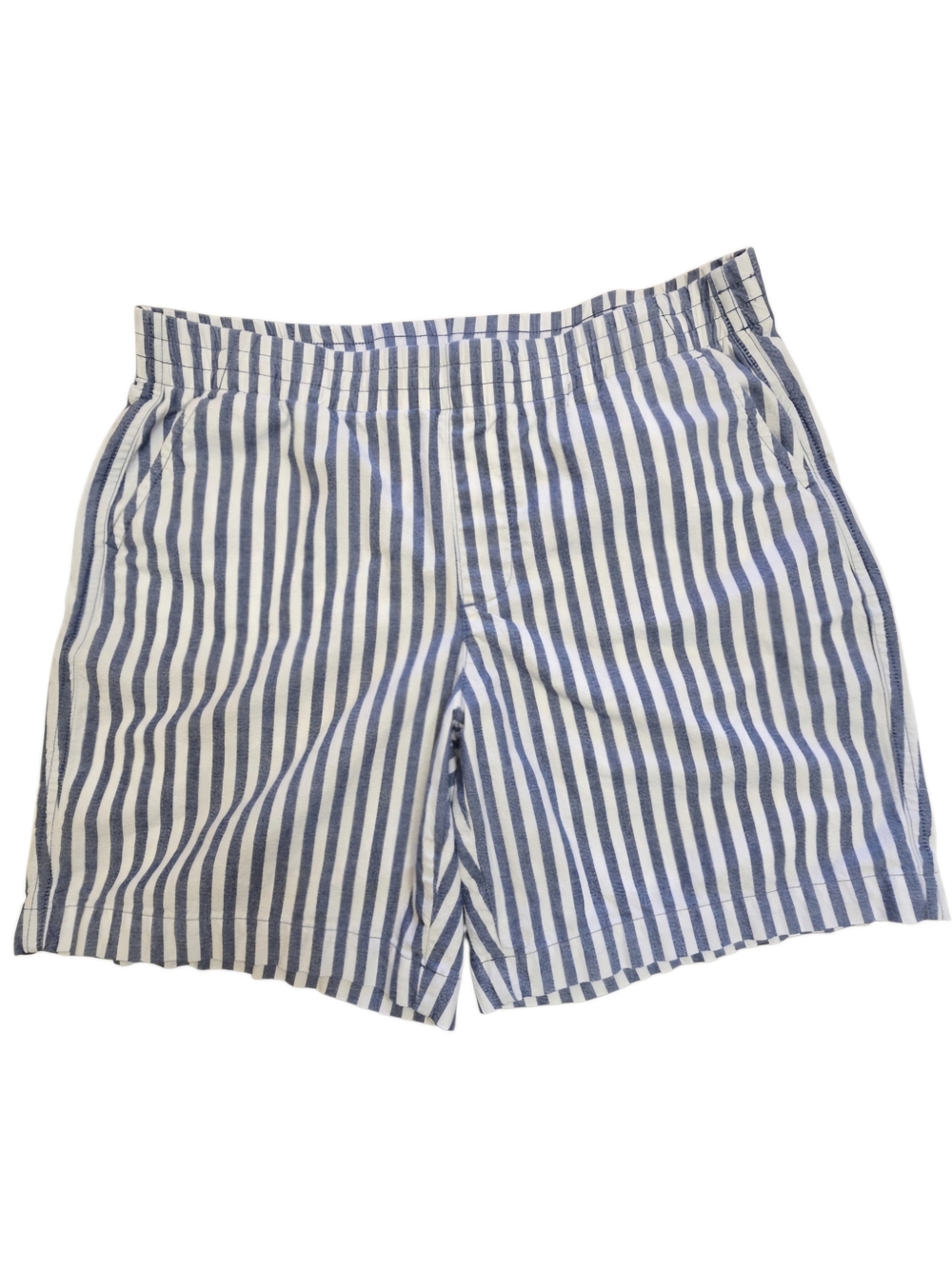 Lands' End Blue and White Vertical Stripe Flat Front Shorts
